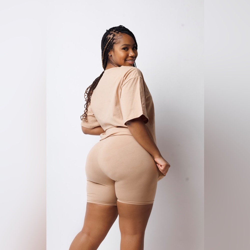 Plus Size Tan  Biker Short Set